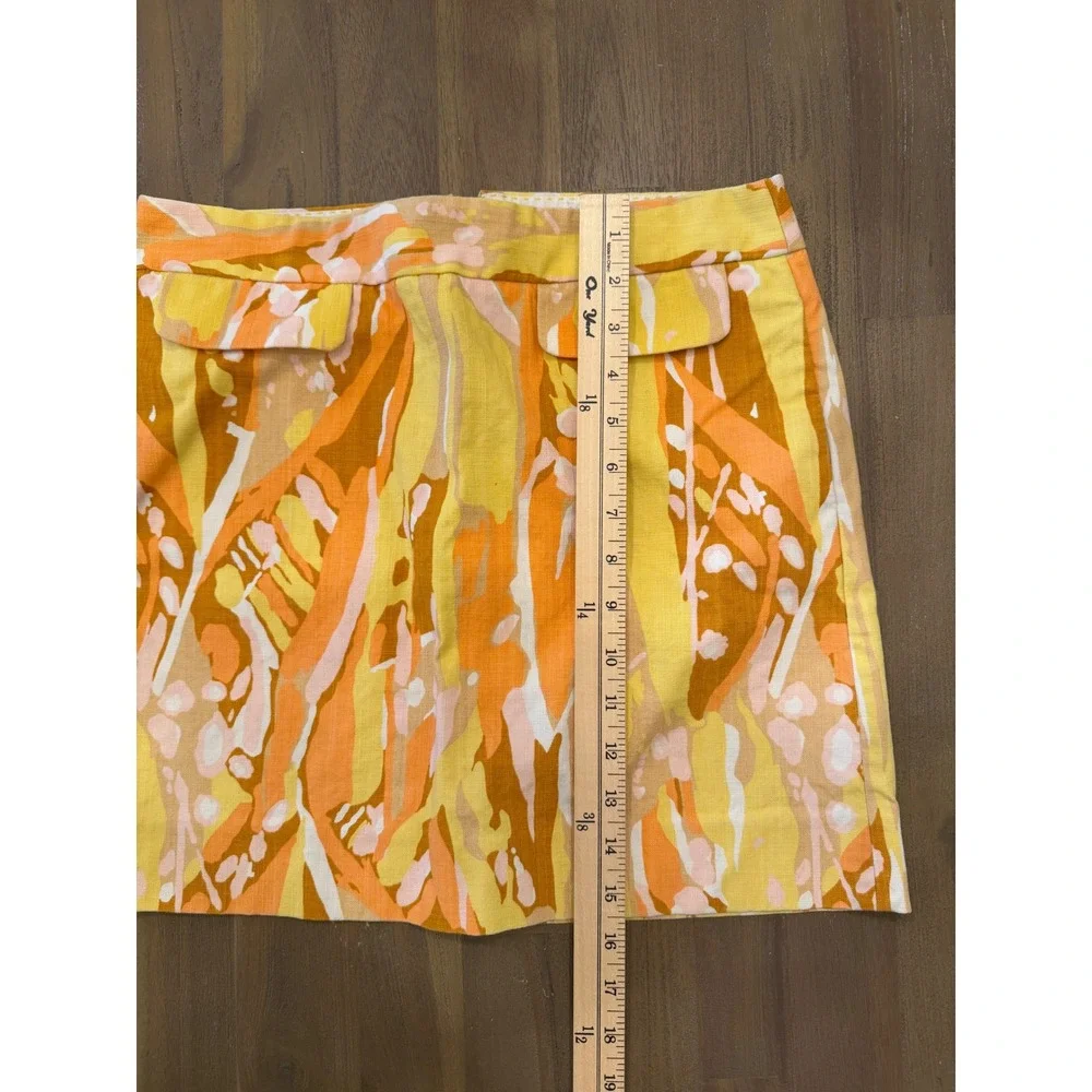 J.Crew Orange Yellow Abstract Print Mini Skirt Size 2 Cotton Stretch Retro